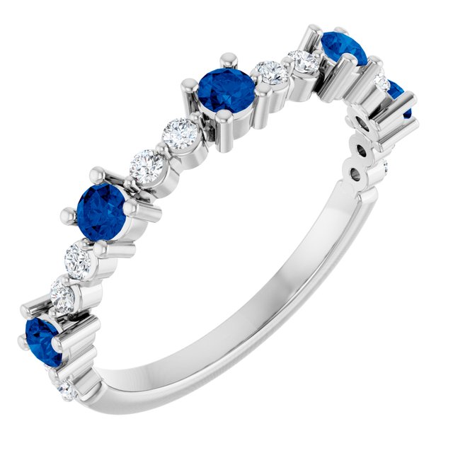 Sterling Silver Lab-Grown Blue Sapphire & 1/6 CTW Natural Diamond Ring
